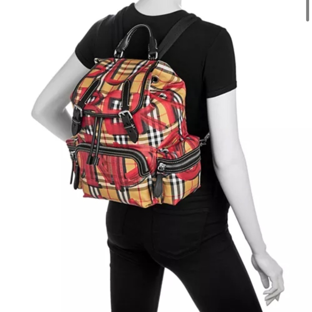 Burberry Red and Tan Check Backpack - Picture 3 of 4